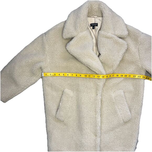 TopShop Oversized Button Front Sherpa Faux Fur Teddy Coat Cream US 2 - Picture 8 of 14